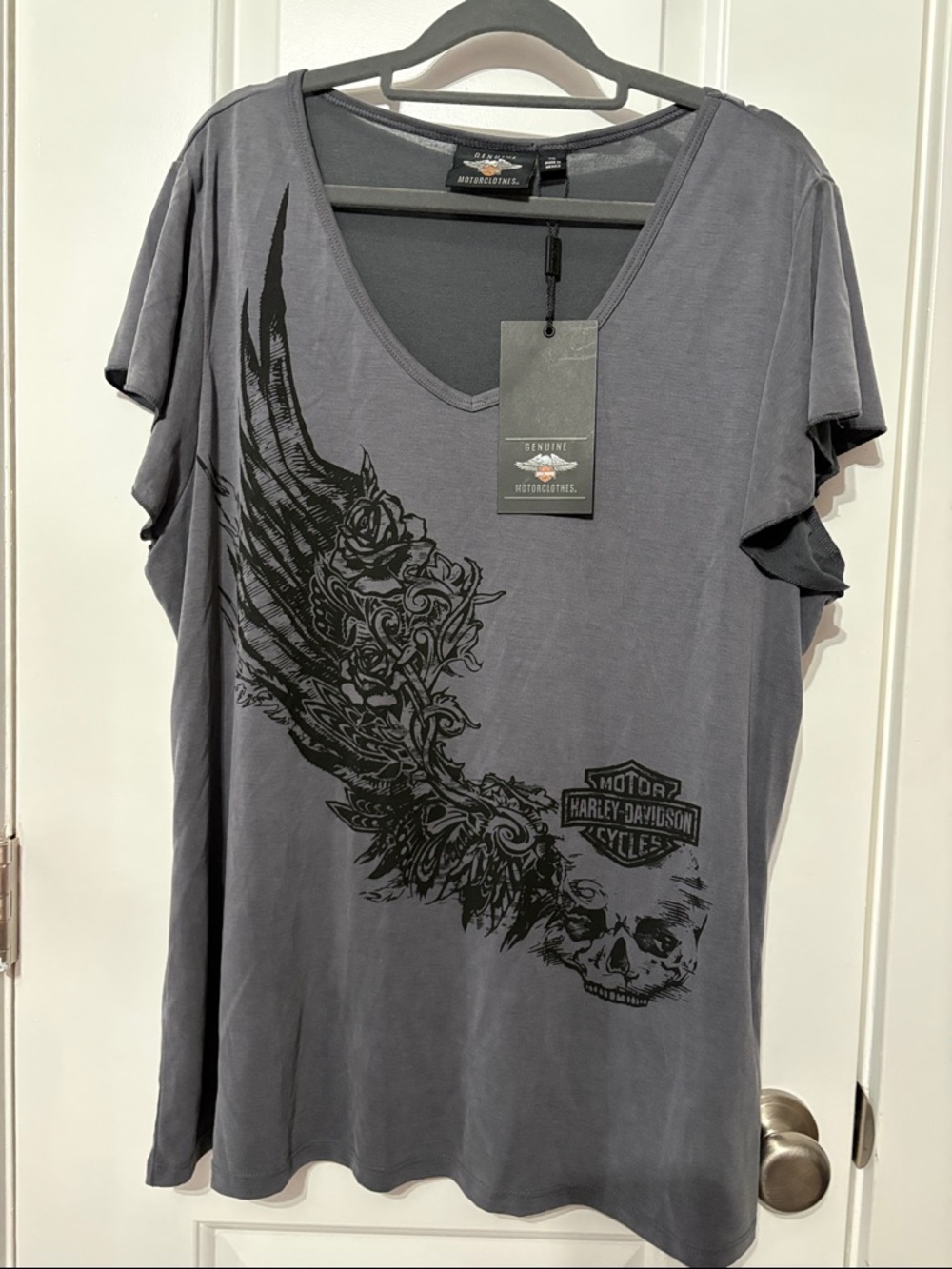 Harley-Davidson Gray Tee with Black Winged Skull Graphic 2XL